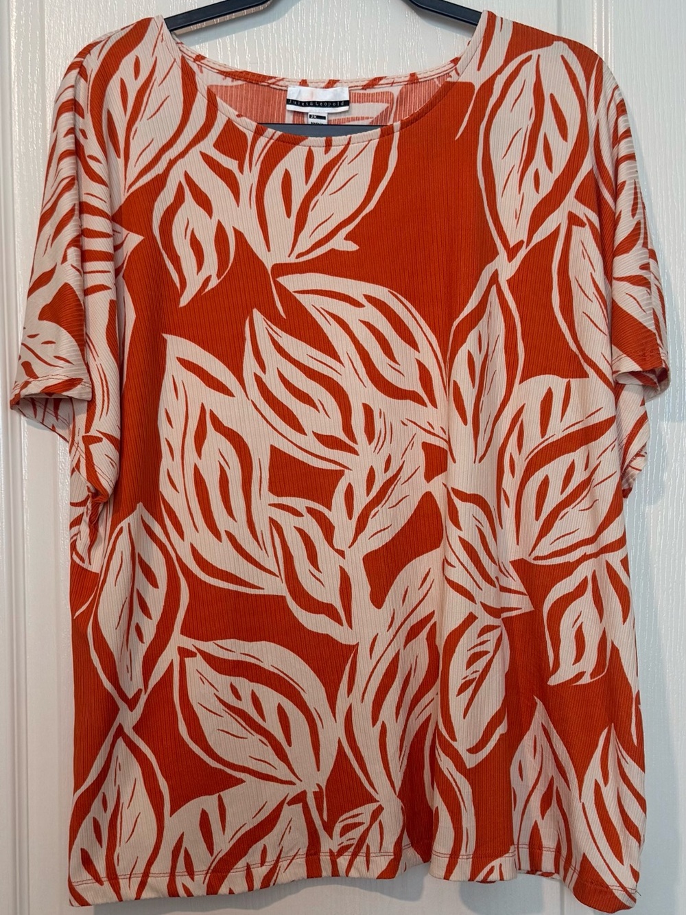 Jules & Leopold Orange and Cream Leaf-Print Short Sleeve Tee